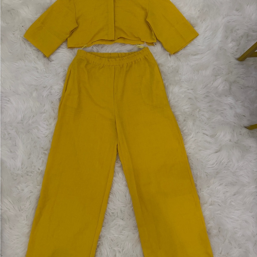 Lefton Yellow Wide Leg Pants Modern Fit